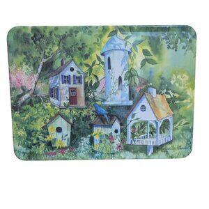 Vintage R2S Melamine Flat Tray Scenic Birdhouses 11”x8.5” Italy Decor